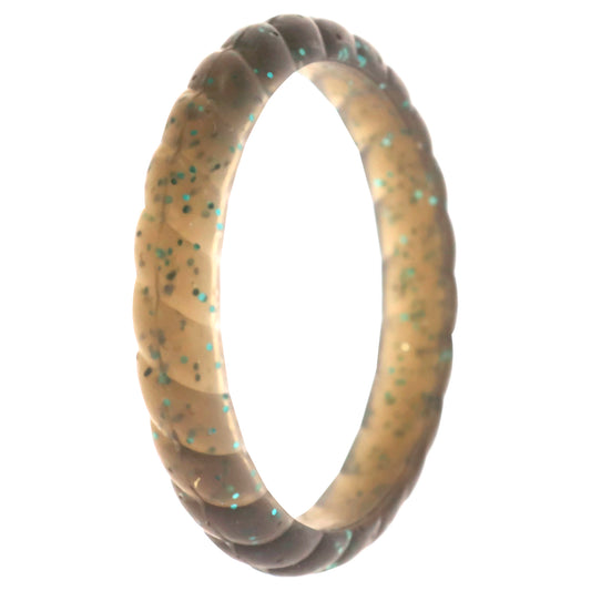 Silicone Wedding Stackble Braided Single Ring - Black-Turquoise by ROQ for Women - 8 mm Ring