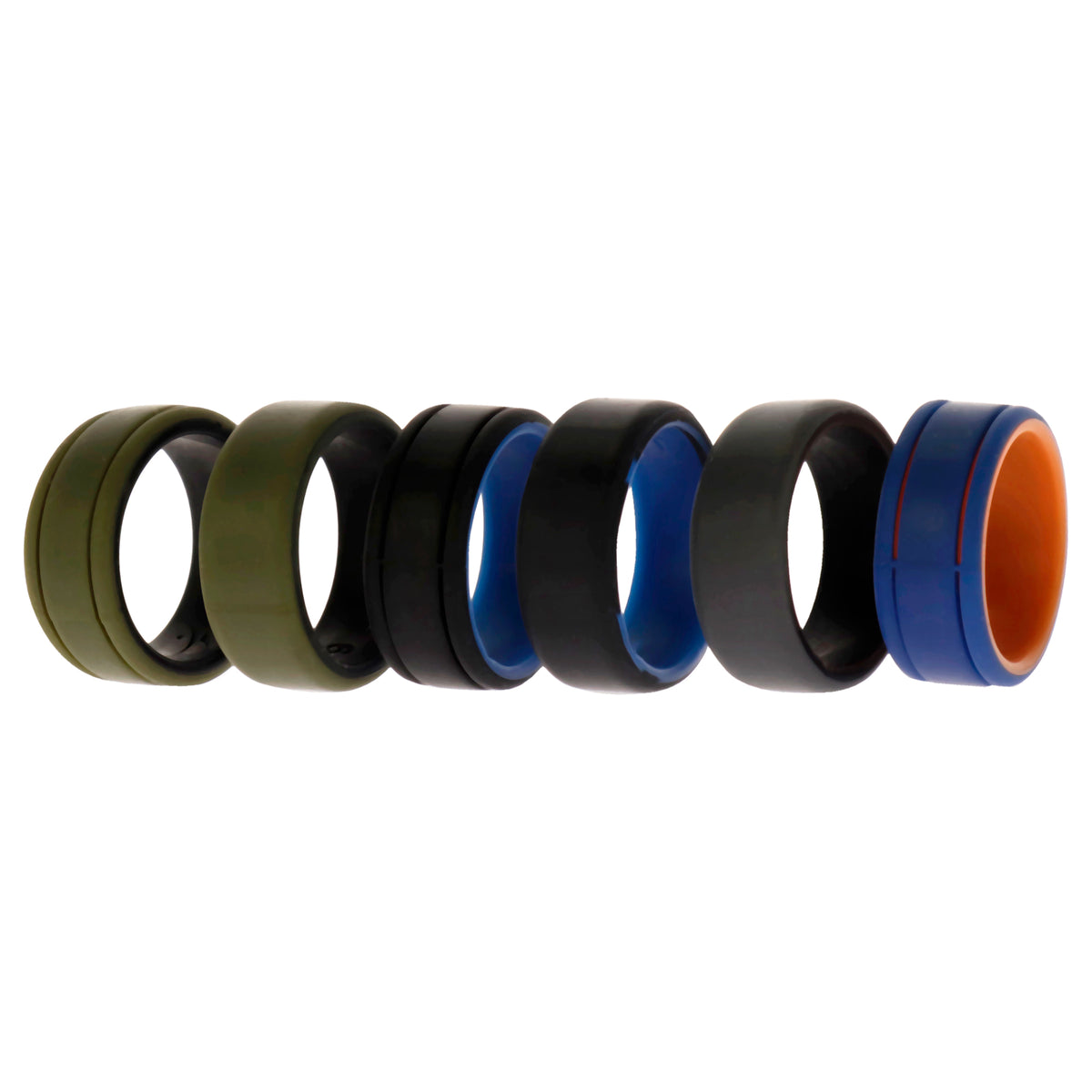 Silicone Wedding 2Layer Lines Ring Set - Green by ROQ for Men - 6 x 9 mm Ring