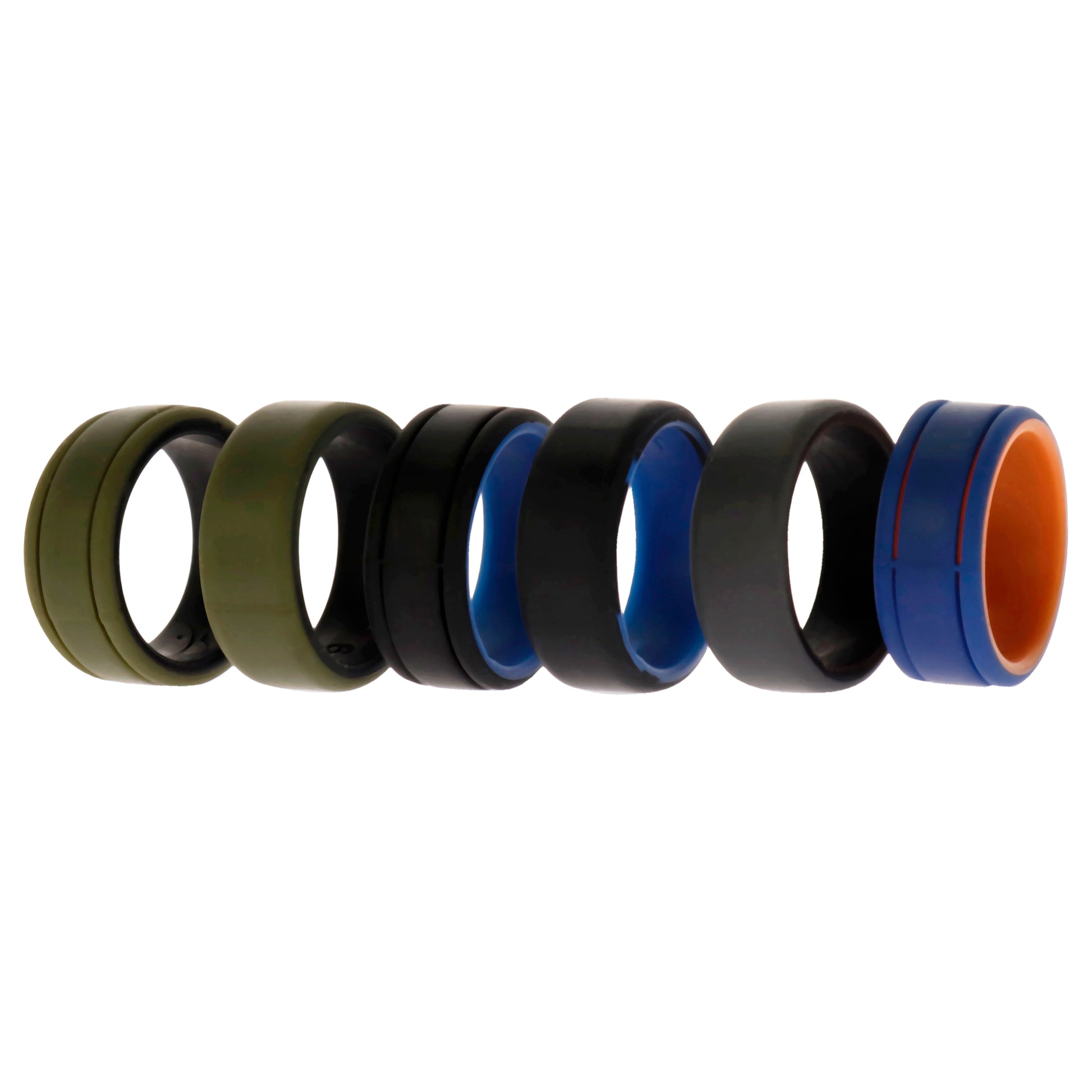 Silicone Wedding 2Layer Lines Ring Set - Green by ROQ for Men - 6 x 9 mm Ring