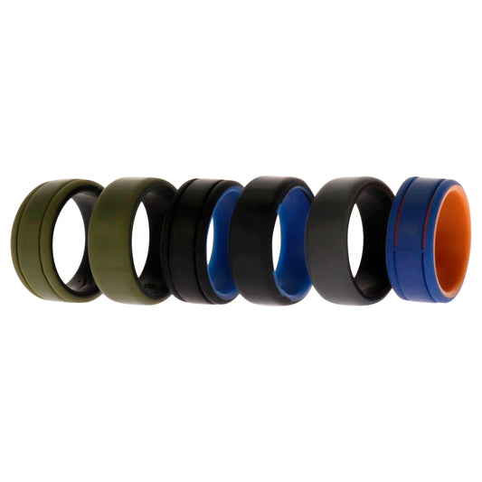 Silicone Wedding 2Layer Lines Ring Set - Green by ROQ for Men - 6 x 9 mm Ring