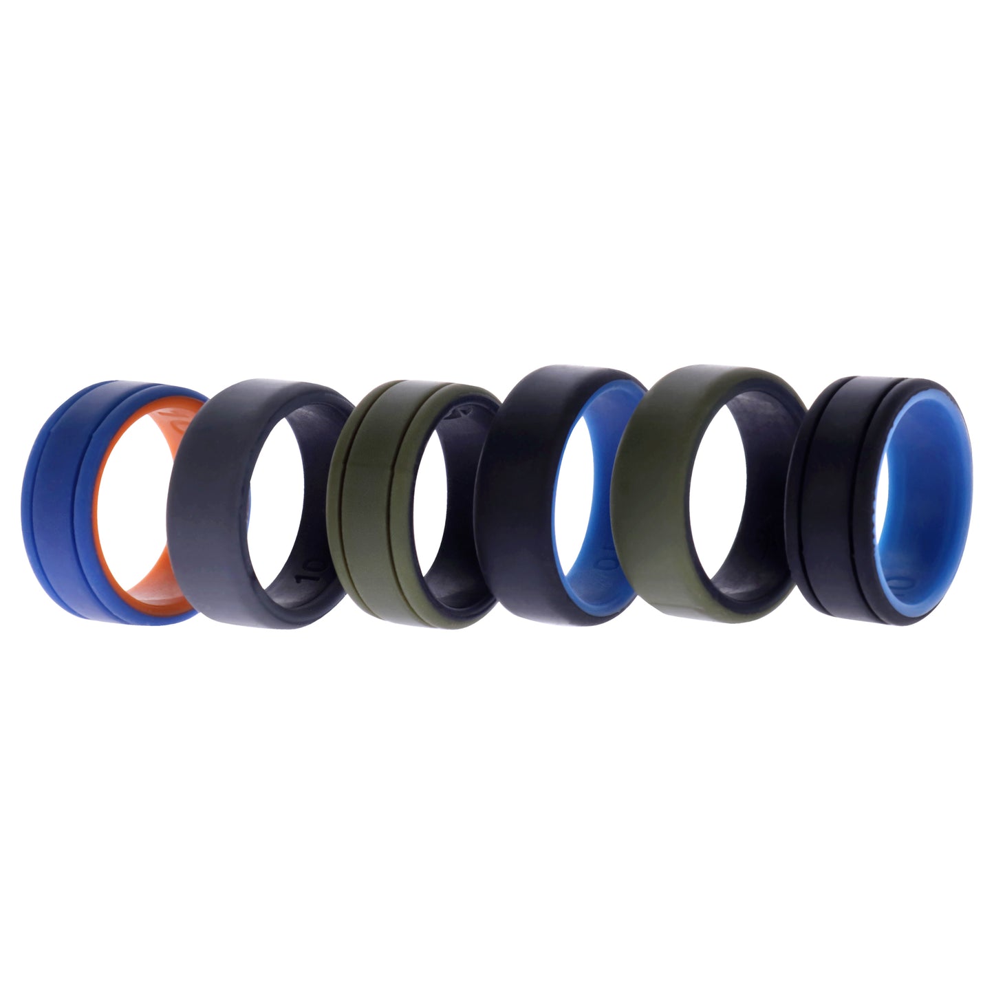 Silicone Wedding 2Layer Lines Ring Set - Green by ROQ for Men - 6 x 10 mm Ring