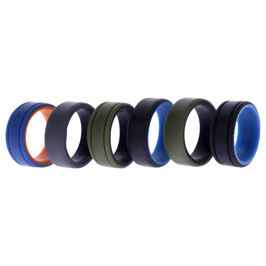 Silicone Wedding 2Layer Lines Ring Set - Green by ROQ for Men - 6 x 10 mm Ring