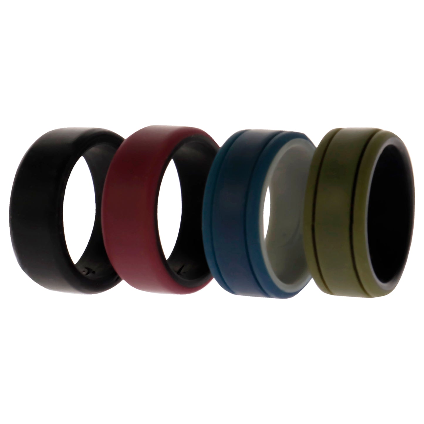 Silicone Wedding 2Layer Lines Ring Set - Bordo by ROQ for Men - 4 x 8 mm Ring