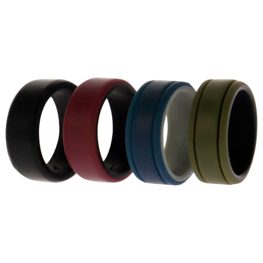 Silicone Wedding 2Layer Lines Ring Set - Bordo by ROQ for Men - 4 x 8 mm Ring