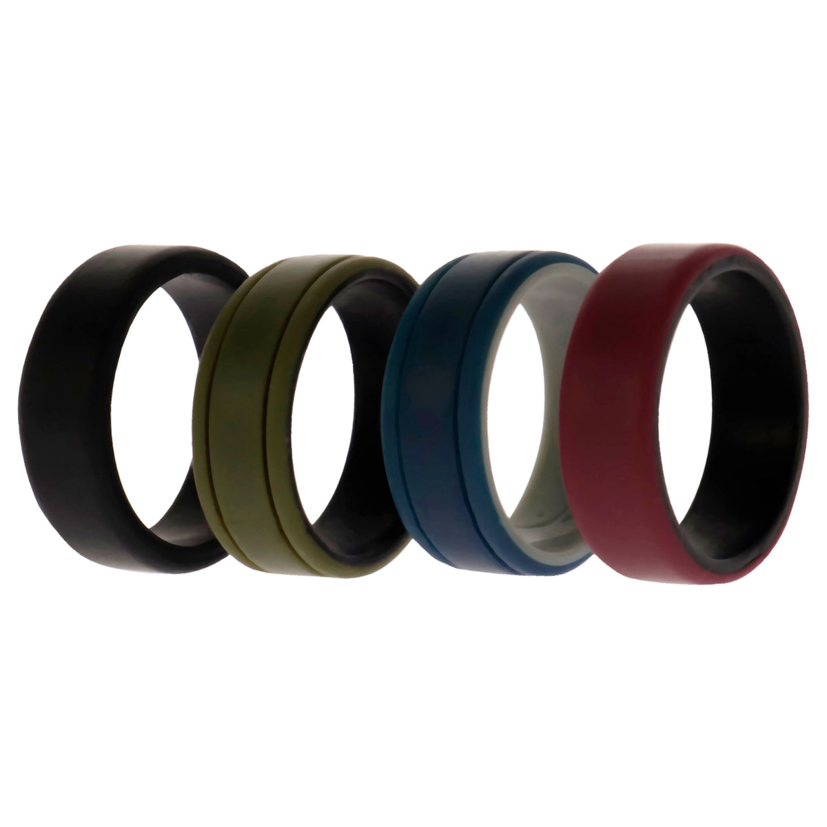 Silicone Wedding 2Layer Lines Ring Set - Bordo by ROQ for Men - 4 x 12 mm Ring