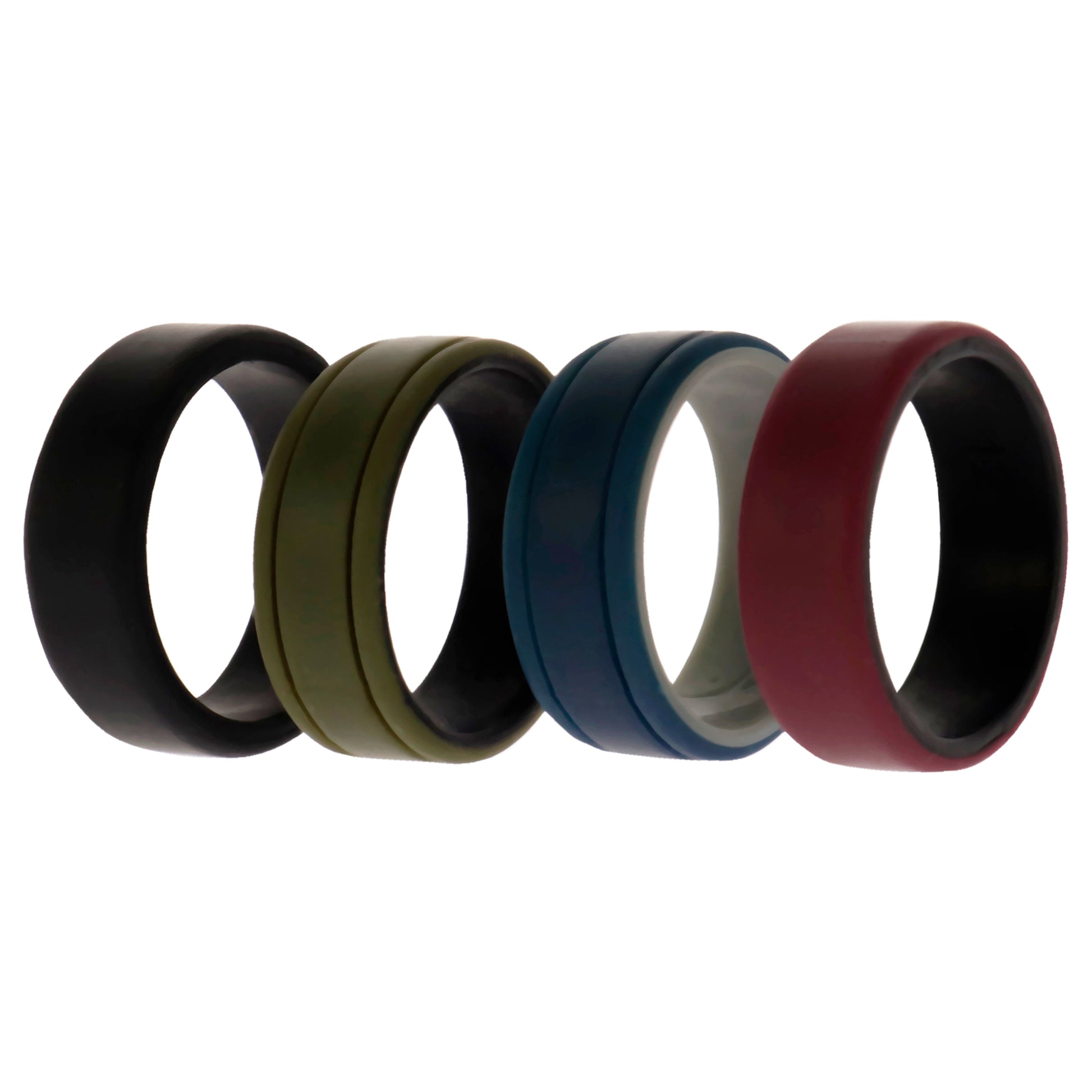 Silicone Wedding 2Layer Lines Ring Set - Bordo by ROQ for Men - 4 x 12 mm Ring