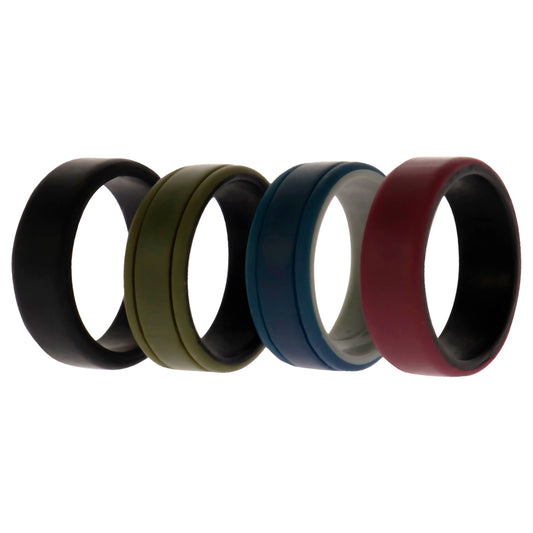 Silicone Wedding 2Layer Lines Ring Set - Bordo by ROQ for Men - 4 x 12 mm Ring
