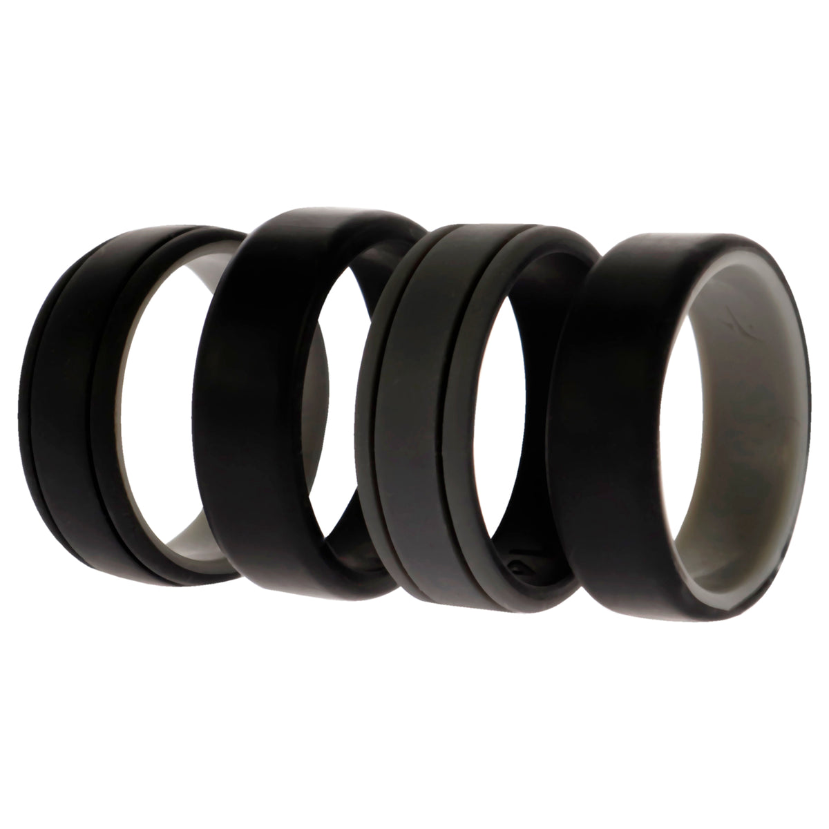 Silicone Wedding 2Layer Lines Ring Set - Black by ROQ for Men - 4 x 14 mm Ring