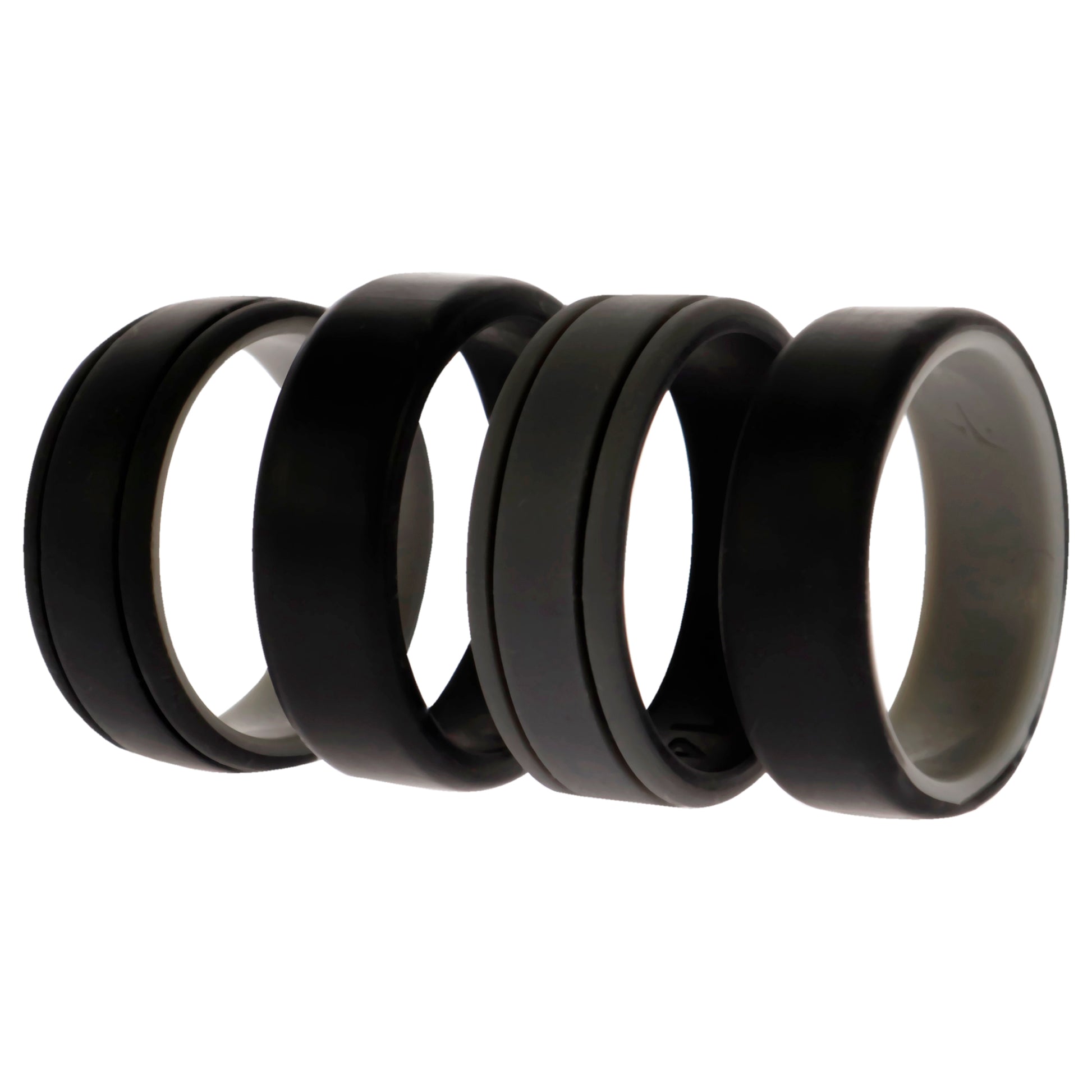 Silicone Wedding 2Layer Lines Ring Set - Black by ROQ for Men - 4 x 14 mm Ring