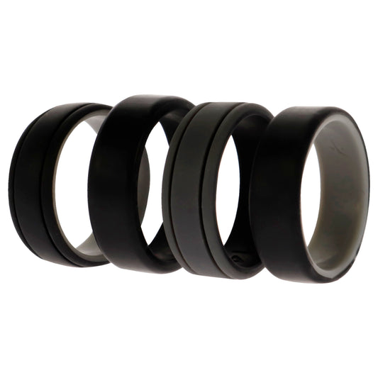 Silicone Wedding 2Layer Lines Ring Set - Black by ROQ for Men - 4 x 14 mm Ring
