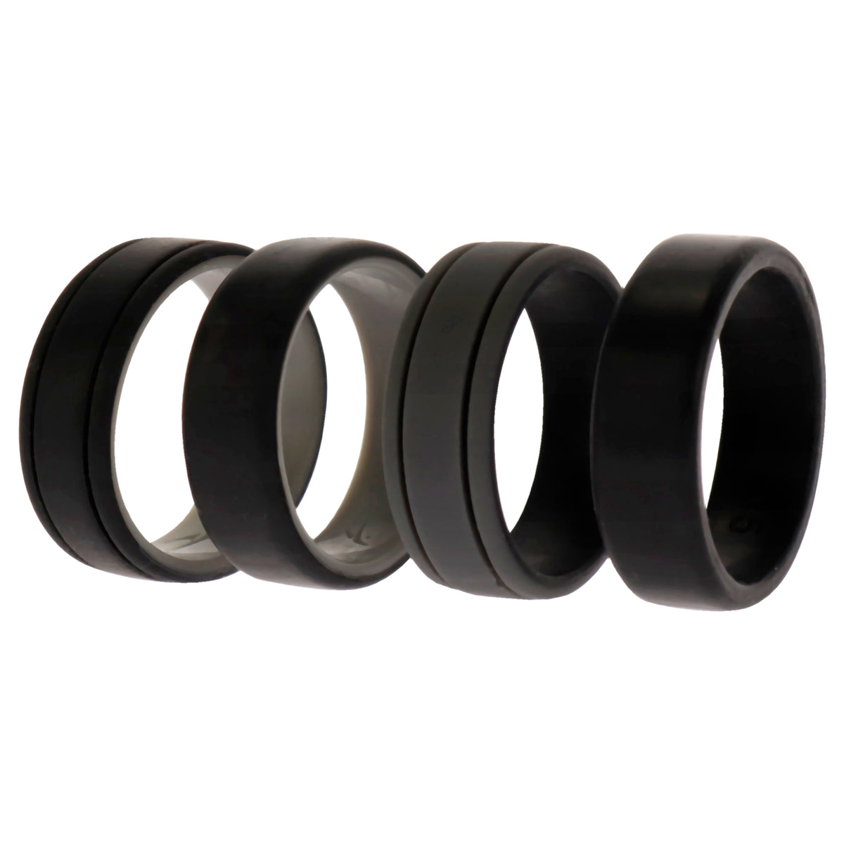 Silicone Wedding 2Layer Lines Ring Set - Black by ROQ for Men - 4 x 15 mm Ring