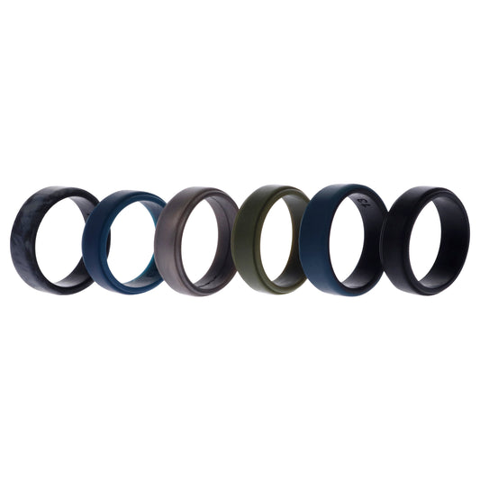 Silicone Wedding 2Layer Beveled 8mm Ring Set - Black-Camo by ROQ for Men - 6 x 13 mm Ring
