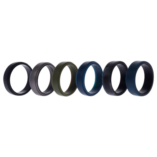 Silicone Wedding 2Layer Beveled 8mm Ring Set - Black-Camo by ROQ for Men - 6 x 15 mm Ring