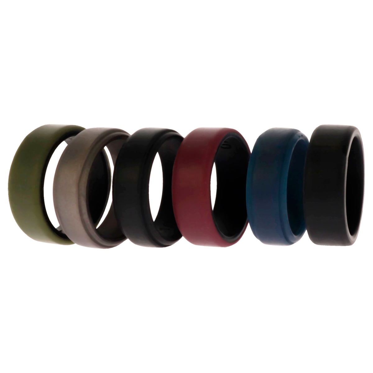 Silicone Wedding 2Layer Beveled 8mm Ring Set - Blue by ROQ for Men - 6 x 10 mm Ring