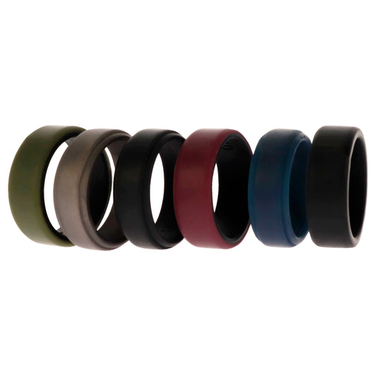 Silicone Wedding 2Layer Beveled 8mm Ring Set - Blue by ROQ for Men - 6 x 10 mm Ring