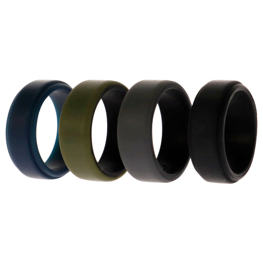 Silicone Wedding 2Layer Beveled 8mm Ring Set - Green by ROQ for Men - 4 x 9 mm Ring