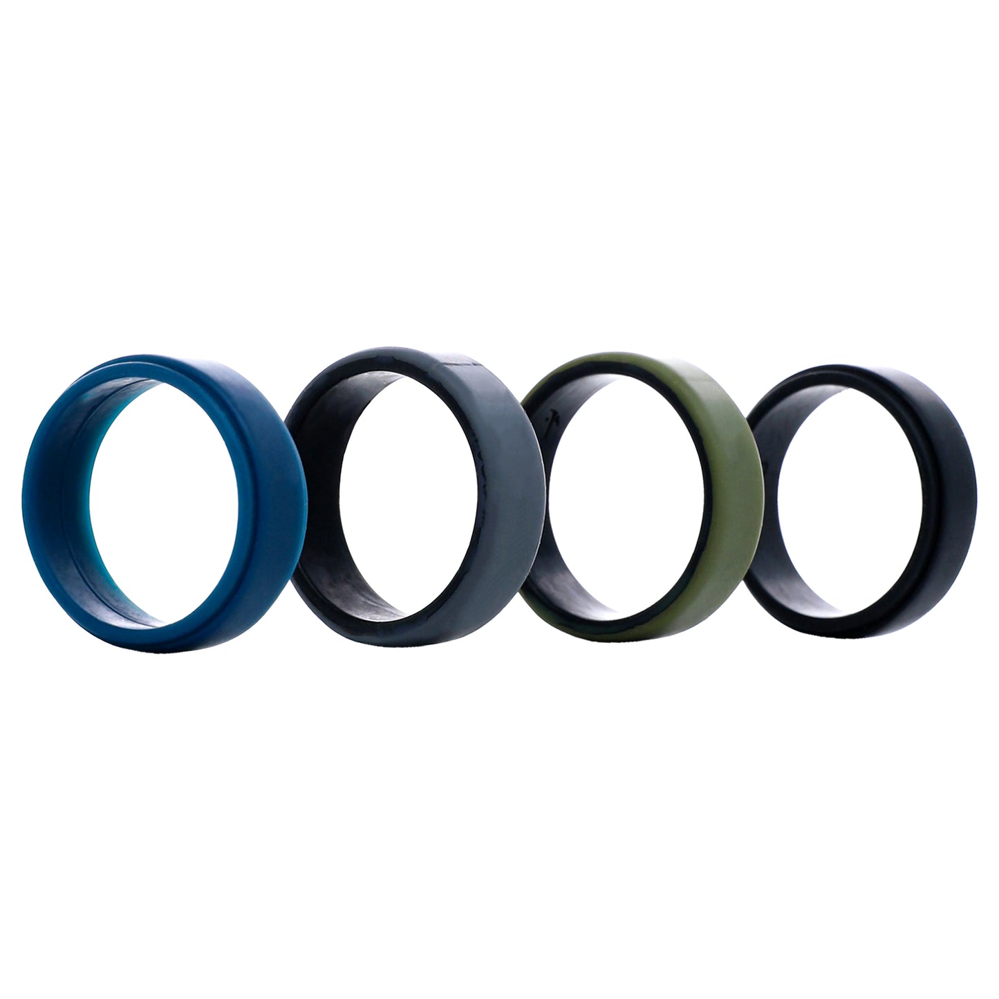 Silicone Wedding 2Layer Beveled 8mm Ring Set - Green by ROQ for Men - 4 x 13 mm Ring
