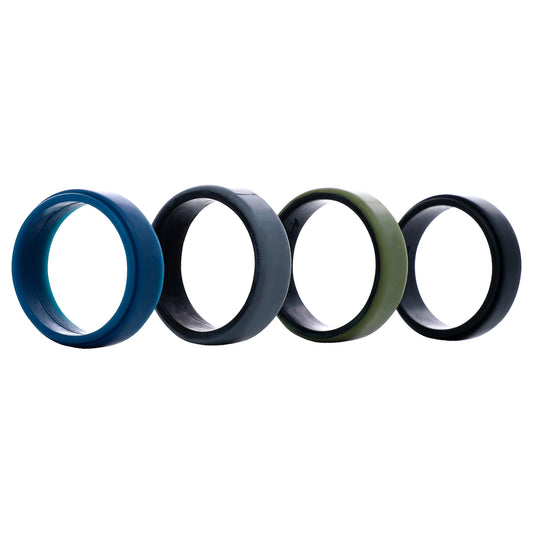 Silicone Wedding 2Layer Beveled 8mm Ring Set - Green by ROQ for Men - 4 x 13 mm Ring