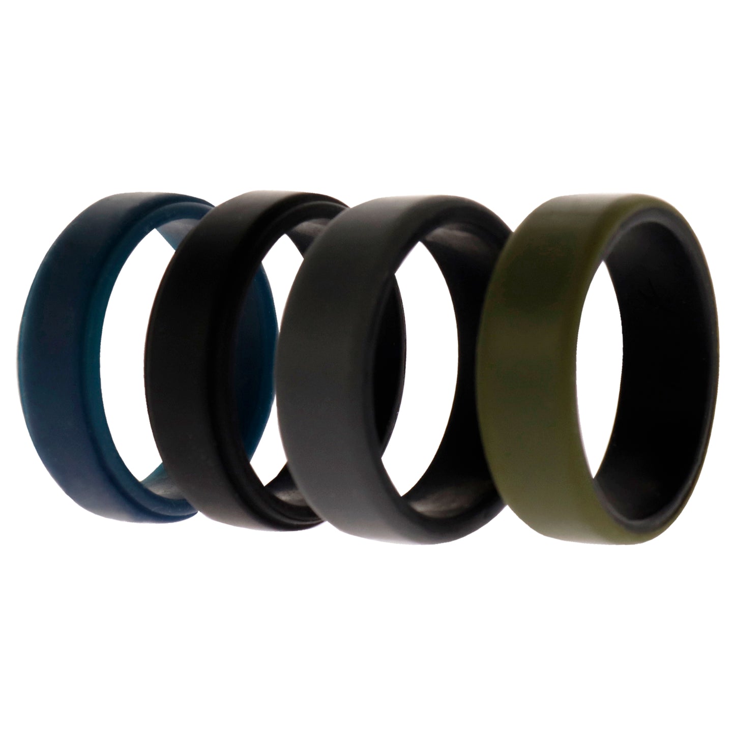 Silicone Wedding 2Layer Beveled 8mm Ring Set - Green by ROQ for Men - 4 x 14 mm Ring