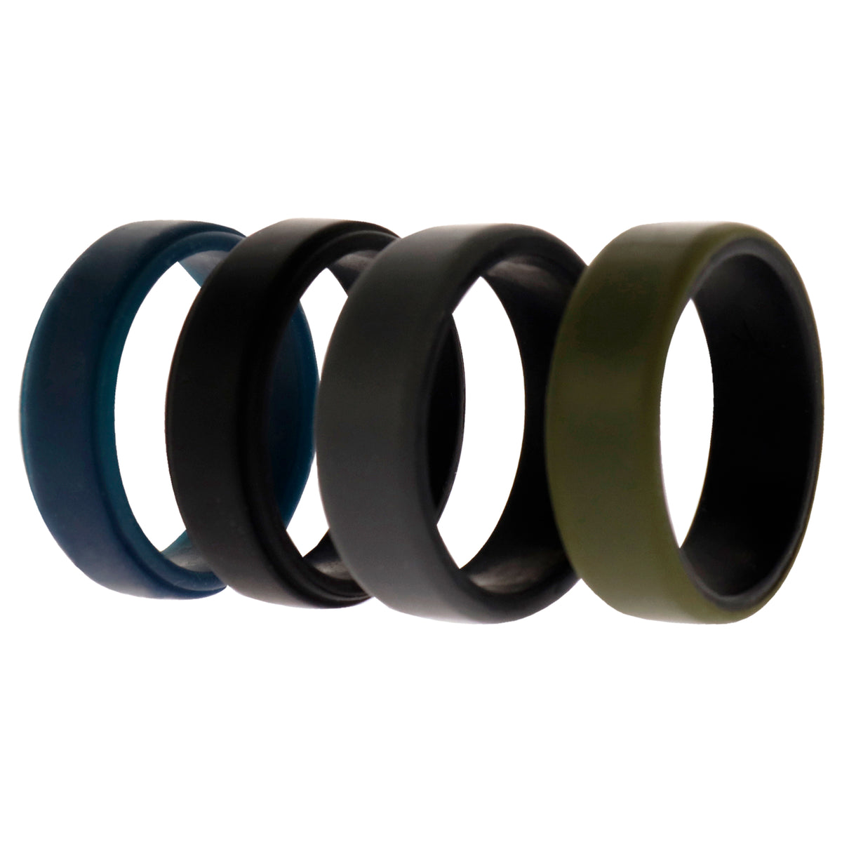 Silicone Wedding 2Layer Beveled 8mm Ring Set - Green by ROQ for Men - 4 x 14 mm Ring