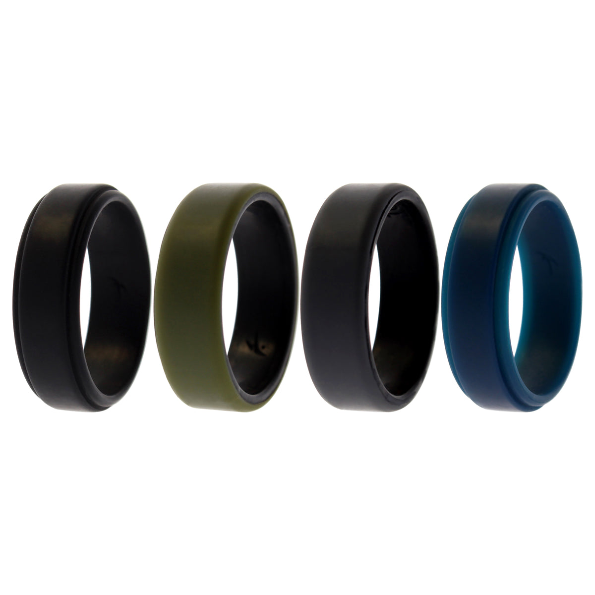 Silicone Wedding 2Layer Beveled 8mm Ring Set - Green by ROQ for Men - 4 x 16 mm Ring