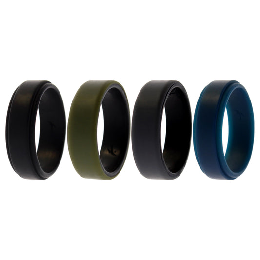Silicone Wedding 2Layer Beveled 8mm Ring Set - Green by ROQ for Men - 4 x 16 mm Ring