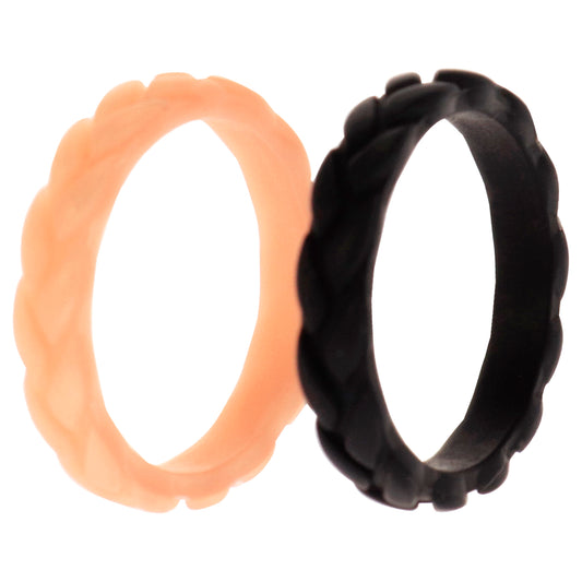 Silicone Wedding Leaves Ring Set - Rose-Black by ROQ for Women - 2 x 4 mm Ring