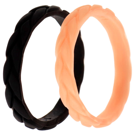 Silicone Wedding Leaves Ring Set - Rose-Black by ROQ for Women - 2 x 11 mm Ring