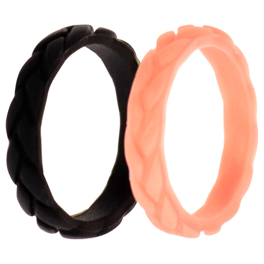 Silicone Wedding Leaves Ring Set - Metal-Pink by ROQ for Women - 2 x 6 mm Ring