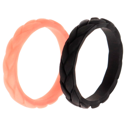 Silicone Wedding Leaves Ring Set - Metal-Pink by ROQ for Women - 2 x 7 mm Ring