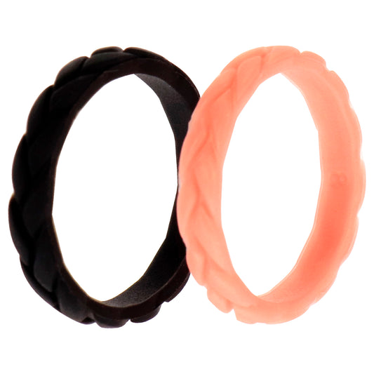Silicone Wedding Leaves Ring Set - Metal-Pink by ROQ for Women - 2 x 8 mm Ring