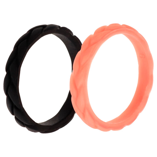 Silicone Wedding Leaves Ring Set - Metal-Pink by ROQ for Women - 2 x 9 mm Ring