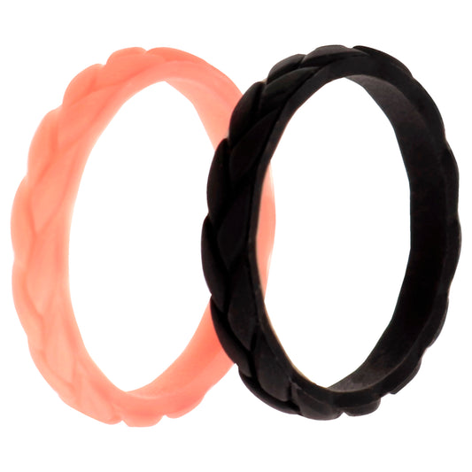 Silicone Wedding Leaves Ring Set - Metal-Pink by ROQ for Women - 2 x 10 mm Ring