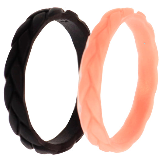 Silicone Wedding Leaves Ring Set - Metal-Pink by ROQ for Women - 2 x 11 mm Ring