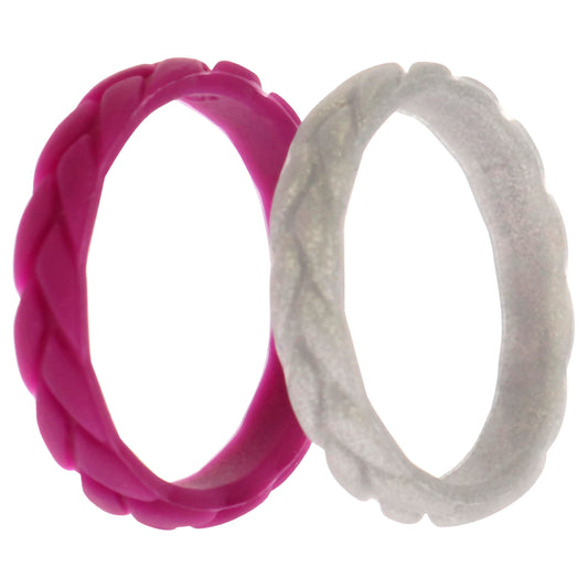 Silicone Wedding Leaves Ring Set - Argaman-Silver by ROQ for Women - 2 x 8 mm Ring