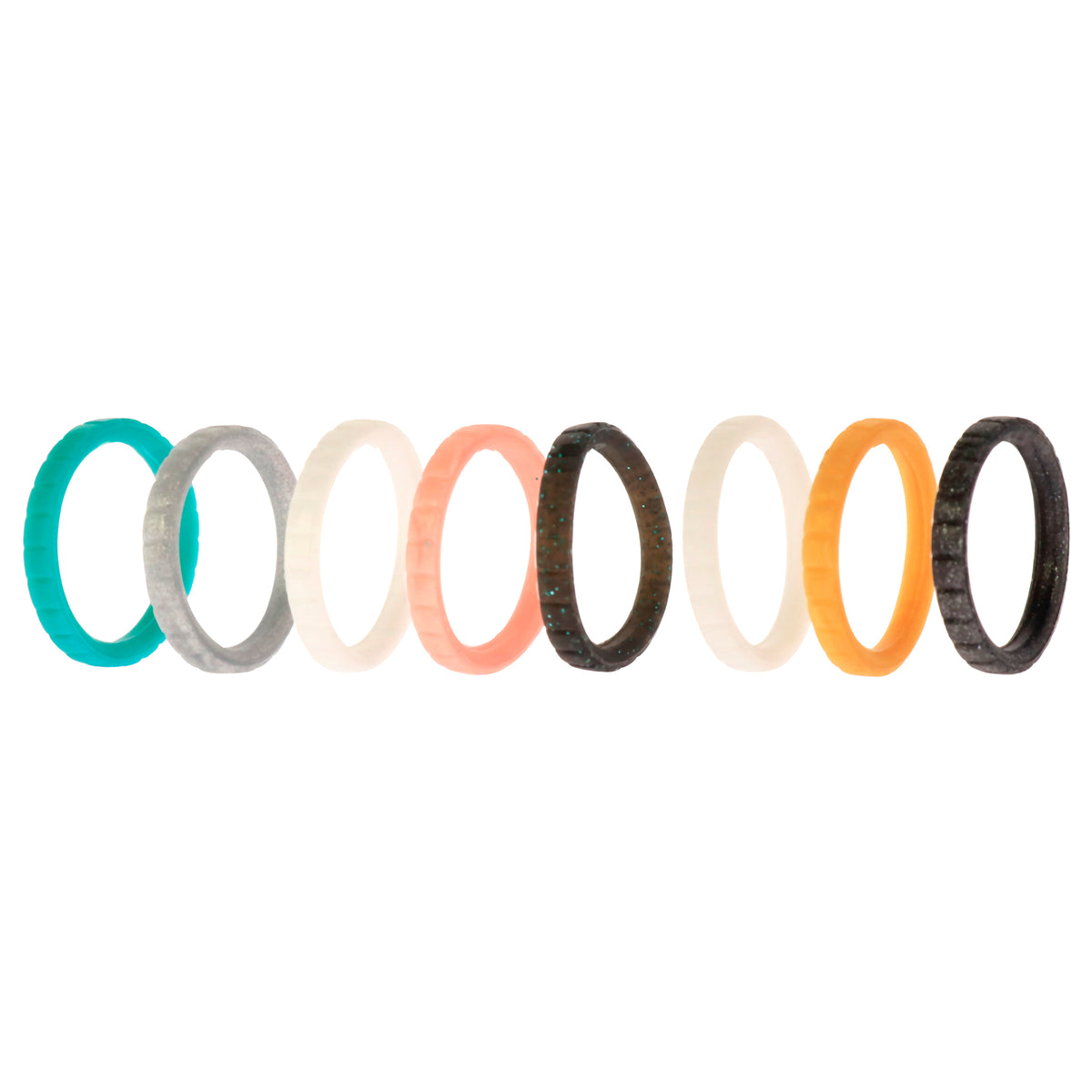 Silicone Wedding Stackble Lines Ring Set - Metal-Turquoise by ROQ for Women - 8 x 4 mm Ring