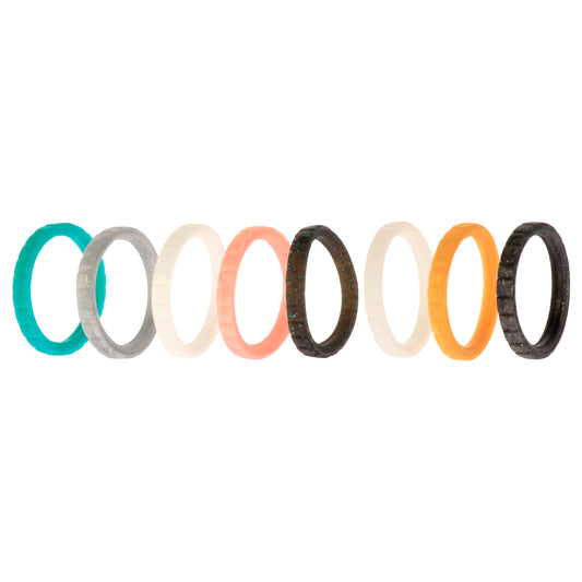 Silicone Wedding Stackble Lines Ring Set - Metal-Turquoise by ROQ for Women - 8 x 4 mm Ring