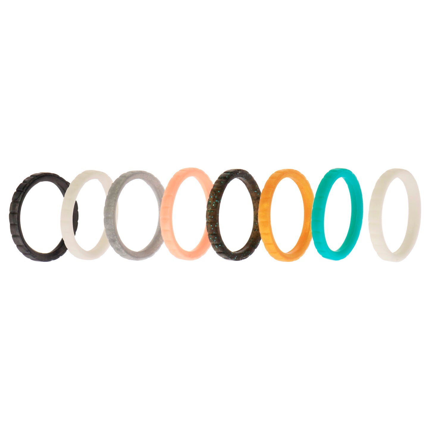 Silicone Wedding Stackble Lines Ring Set - Metal-Turquoise by ROQ for Women - 8 x 5 mm Ring