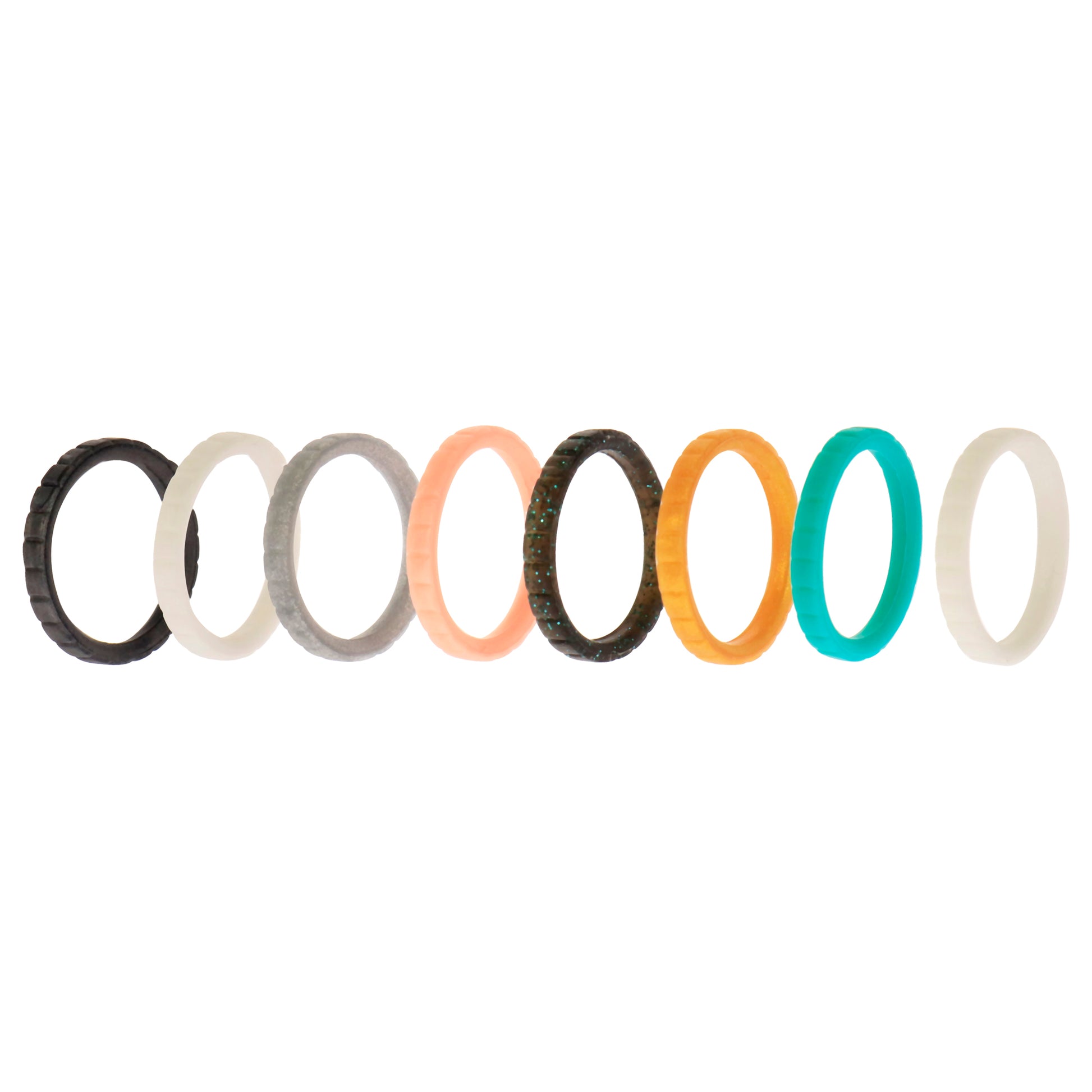 Silicone Wedding Stackble Lines Ring Set - Metal-Turquoise by ROQ for Women - 8 x 5 mm Ring