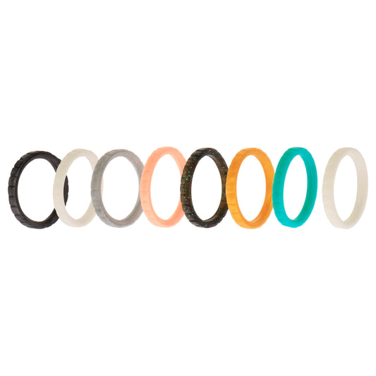 Silicone Wedding Stackble Lines Ring Set - Metal-Turquoise by ROQ for Women - 8 x 5 mm Ring