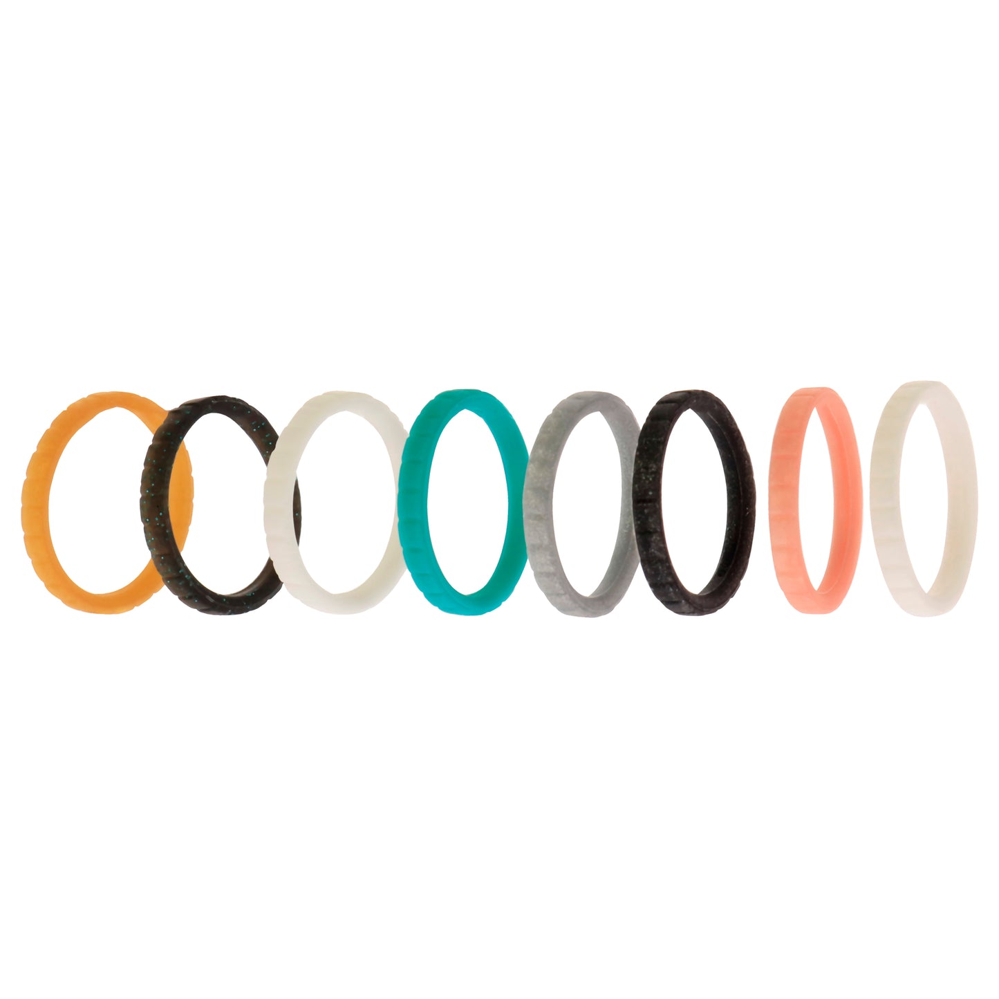 Silicone Wedding Stackble Lines Ring Set - Metal-Turquoise by ROQ for Women - 8 x 6 mm Ring