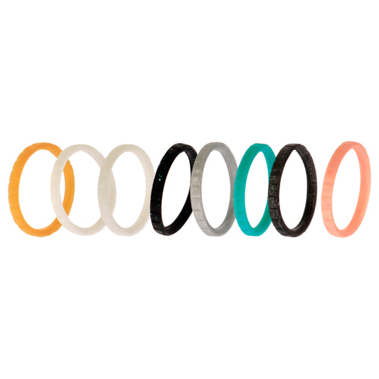 Silicone Wedding Stackble Lines Ring Set - Metal-Turquoise by ROQ for Women - 8 x 9 mm Ring