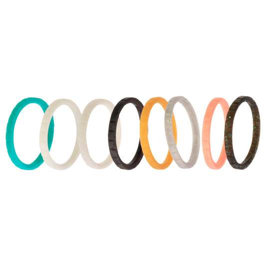 Silicone Wedding Stackble Lines Ring Set - Metal-Turquoise by ROQ for Women - 8 x 10 mm Ring