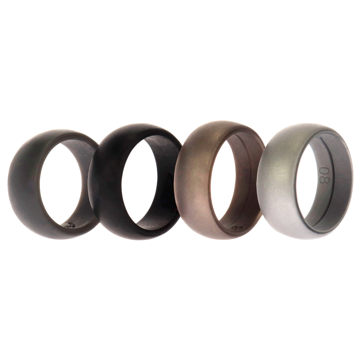 Silicone Wedding Ring Set - Metal-Silver by ROQ for Men - 4 x 8 mm Ring