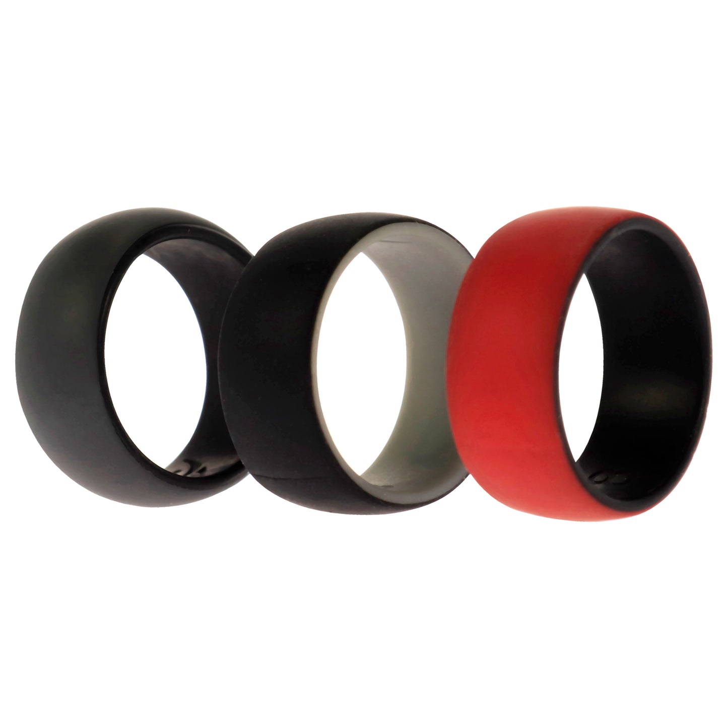 Silicone Wedding 2Layer Dome Ring Set - Black-Red by ROQ for Men - 3 x 8 mm Ring