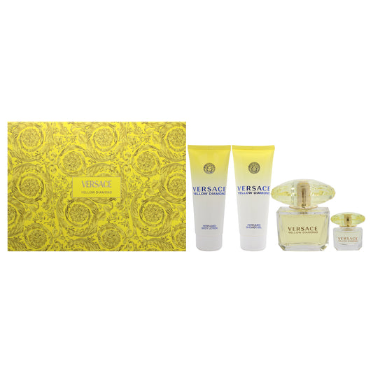 Versace Yellow Diamond by Versace for Women - 4 Pc Gift Set 3oz EDT Spray, 3.4oz Shower Gel, 3.4oz Body Lotion, 5ml EDT Spray (Mini)
