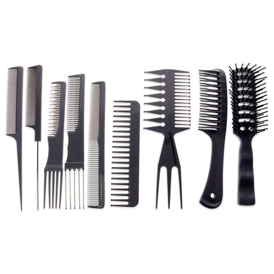 Professional Plastic Comb and Brush Set by Marianna for Unisex - 9 Pc Beauty Comb, Tail Comb, Hip Comb, Pro Tangle Hair Styler With 1 Metal Wires, Volume-II Fluff Comb, Tangle Comb, Pro Tangle Hair Styler With 5 Metal Wires, Teaser Hair Styler With 5