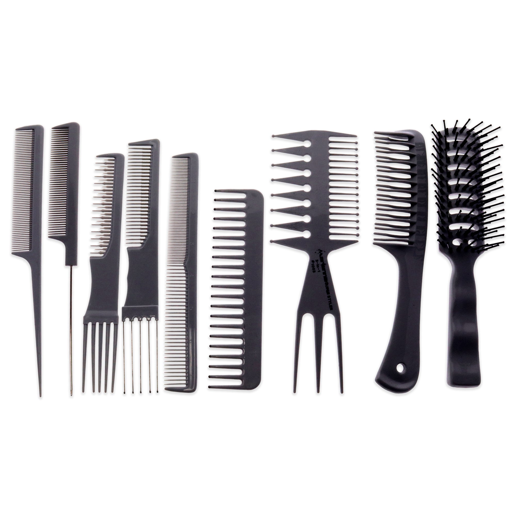 Professional Plastic Comb and Brush Set by Marianna for Unisex - 9 Pc Beauty Comb, Tail Comb, Hip Comb, Pro Tangle Hair Styler With 1 Metal Wires, Volume-II Fluff Comb, Tangle Comb, Pro Tangle Hair Styler With 5 Metal Wires, Teaser Hair Styler With 5