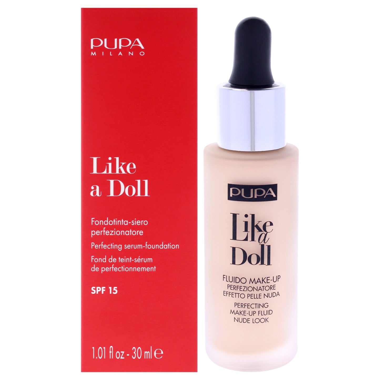 Like A Doll Perfecting Make-Up Fluid Nude Look Foundation SPF 15 - 020 Light Beige by Pupa Milano for Women - 1.01 oz Foundation