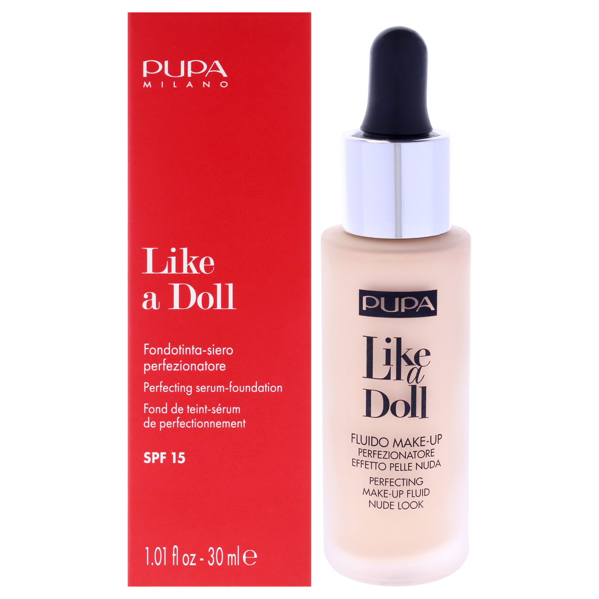 Like A Doll Perfecting Make-Up Fluid Nude Look Foundation SPF 15 - 020 Light Beige by Pupa Milano for Women - 1.01 oz Foundation